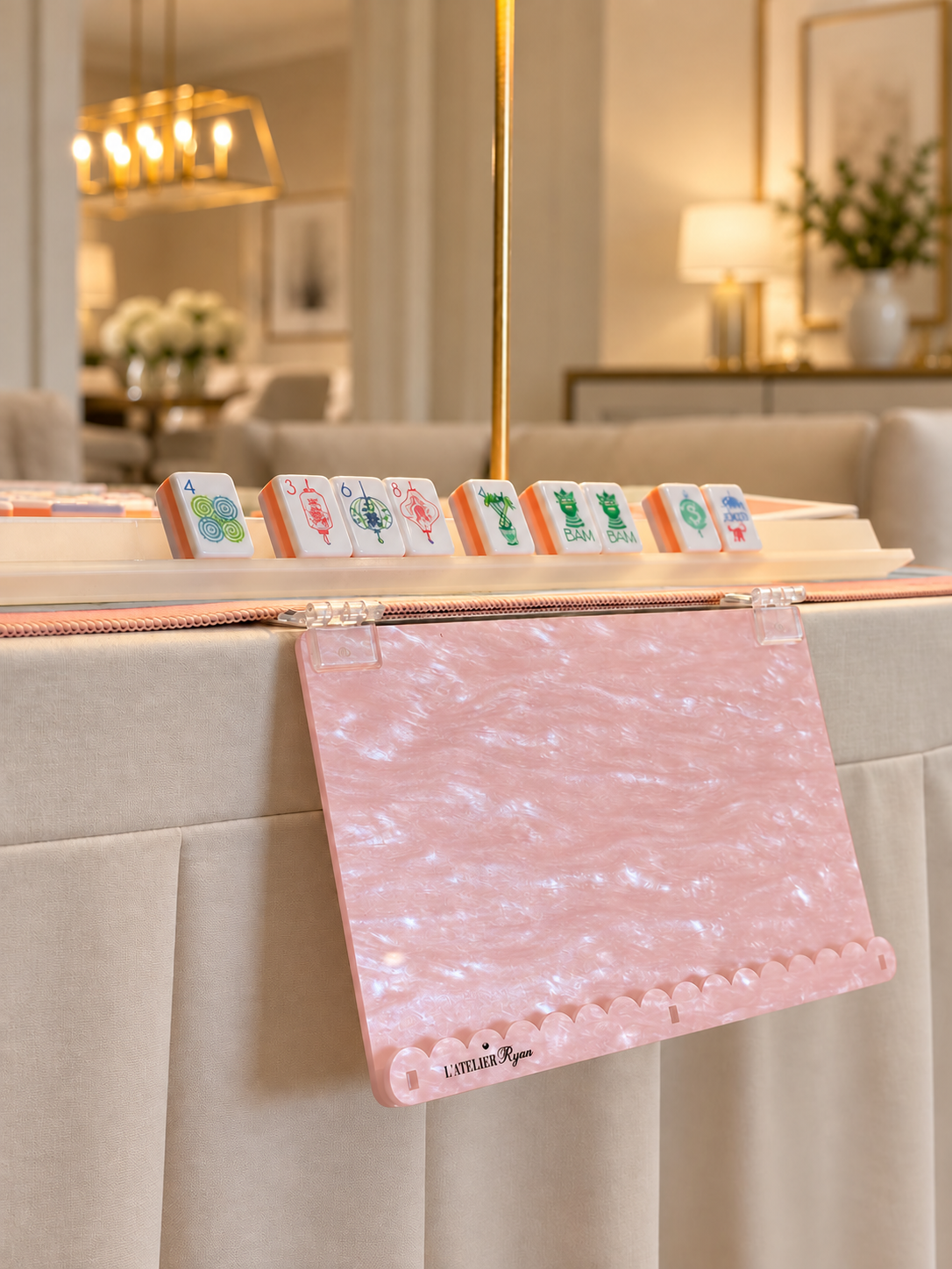 Pink Pearl Acrylic Mahjong Card Holder / Protective Case
